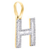 10K Yellow Gold Baguette Diamond Letter H Mini Pendant 1" Initial Charm 0.45 CT.