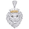 10K White Gold Real Diamond Lion Head Statement Pendant 1.30" Pave Charm 1/3 CT.