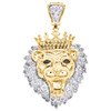 10K Yellow Gold Real Diamond Lion Head Statement Pendant 1.30" Pave Charm 1/3 CT