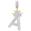 10K Yellow Gold Baguette Diamond Initial A Crown Hat Pendant 1.35" Charm 7/8 CT.