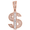 10K Rose Gold Baguette Diamond Dollar $ Money Sign Pendant 1.35" Charm 0.62 CT.