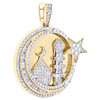 10K Yellow Gold Baguette Diamond Islam Crescent Moon Pendant 1.70" Charm 2.37 CT