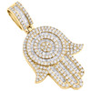 14K Yellow Gold Round & Baguette Diamond Hamsa Hand Pendant 1.95" Charm 3 CT.