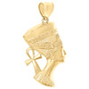 Véritable pendentif reine égyptienne ankh néfertiti en or jaune 10 carats 1,50" charme de déclaration