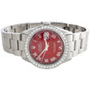 Mens Rolex 36mm DateJust Diamond Watch Oyster Steel Band Red Roman Dial 1.9 CT