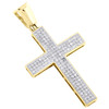 14K Yellow Gold Round Diamond Religious Cross Pendant 1.60" Pave Charm 0.39 CT.