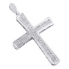 10K White Gold Round Diamond 2 Row Cross Pendant 1.45" Mens Pave Charm 0.16 CT.