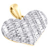 10K Yellow Gold Round & Baguette Diamond Dome Heart Pendant 0.75" Charm 1/2 CT.