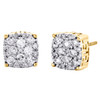 10K Yellow Gold Round Diamond Cluster Stud 4 Prong Square 9mm Pave Earrings 1 CT