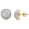 10K Yellow Gold Round Diamond Tier Statement Stud 12mm Circle Dome Earrings 1 CT