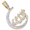 10K Yellow Gold Baguette Diamond Crescent Moon Allah Pendant 1.40" Charm 3/4 CT.