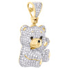 10K Yelelow Gold Round Diamond 3D Teddy Bear Pendant 1.30" Fancy Pave Charm 1 CT