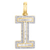 10K Yellow Gold Baguette Diamond Letter I Mini Pendant 1.2" Initial Charm 4/9 CT