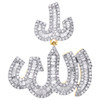 10K Yellow Gold Baguette Diamond Allah Islam Arabic Pendant 1.15" Charm 1.15 CT.