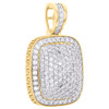 14K Yellow Gold Round Diamond Dome Pillow Pendant 1.45" Greek Key Charm 3 CT.