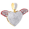 10K Yellow Gold Round Diamond Red Enamel Winged Heart Pendant 1.10" Charm 1 CT.