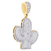 10K Yellow Gold Round Diamond Cactus Plant Statement Pendant 1.50" Charm 1 CT.