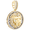 10K Yellow Gold Baguette Diamond Lion Face Medallion Pendant 1.65" Charm 1.85 CT