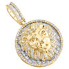 10K Yellow Gold Baguette Diamond Lion Face Medallion Pendant 1.65" Charm 1.85 CT