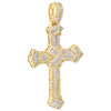 10K Yellow Gold Round & Baguette Diamond Ribbon Cross Pendant 2.50" Charm 3.2 CT