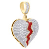 10K Yellow Gold Round Diamond Broken Split Heart Pendant 1.20" Pave Charm 3/4 CT