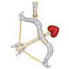 10K Yellow Gold Baguette Diamond Bow & Arrow Heart Pendant 1.75" Pave Charm 1 CT