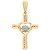 10K Yellow Gold Round Dancing Diamond Heart & Cross Pendant 1" Pave Charm 1/7 CT