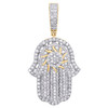 10K Yellow Gold Round Diamond Hamsa Hand Pendant 2" Statement Pave Charm 2.88 CT