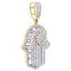 10K Yellow Gold Round Diamond Hamsa Hand Pendant 2" Statement Pave Charm 2.88 CT