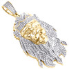 10K Yellow Gold Round Diamond Lion Head Pendant 2" Statement Pave Charm 0.55 CT.