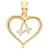 10k Yellow Gold Love Friendship Two Hearts Together Pendant Cubic Zirconia Charm