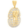 10K Yellow Gold Round Diamond Egyptian King Pharaoh Pendant 1.75" Charm 5/8 CT.