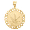 10K Yellow Gold Marijuana Hemp Leaf Miami Cuban Link Border Pendant 1.90" Charm