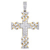 10K Yellow Gold Round Diamond Fancy Cuban Link Cross Pendant 2" Charm 1.38 CT.