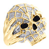 10K Yellow Gold Round Diamond Skull Head Statement Band 25mm Pink Ring 0.30 CT.