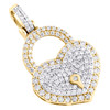 10K Yellow Gold Round Diamond Heart & Lock Pendant 1.20" Statement Charm 1.50 CT