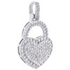 10K White Gold Round Diamond Heart & Lock Pendant 1.20" Statement Charm 1.50 CT.