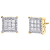 10K Yellow Gold Round Diamond 4 Prong Cluster Stud 11mm Pave Earrings 3/4 CT.