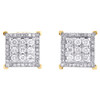 10K Yellow Gold Round Diamond 4 Prong Cluster Stud 11mm Pave Earrings 3/4 CT.