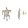 10K Yellow Gold Round Diamond Super Star Drip Stud 19mm Cluster Earrings 3/4 CT.