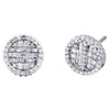 10K White Gold Real Round & Baguette Diamond 3D Circle Stud 10mm Earrings 3/4 CT