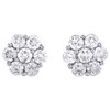 14K White Gold Round Diamond Flower Set Stud 8.50mm Cluster Earrings 1.50 CT.