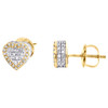 10K Yellow Gold Round & Baguette Diamond 3D Heart Stud 7.50mm Earrings 3/8 CT.