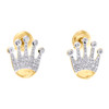 10K Yellow Gold Round Diamond Crown King Cluster Stud 13mm Pave Earrings 1/4 CT.