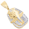 1/10th 10K Yellow Gold Two Tone Diamond Cut King Tut Pharaoh Pendant 2" Charm