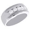 14K White Gold Round Diamond 5 Stone Milgrain Texture Wedding Band 9mm Ring 1 CT