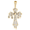 10K Yellow Gold Round Diamond Fancy Cross Pendant 2.10" Pave Drip Charm 3/4 CT.