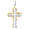 10K Yellow Gold Round & Baguette Diamond Dome Cross Pendant 2.15" Charm 2 CT.