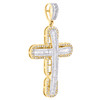 10K Yellow Gold Round & Baguette Diamond Dome Cross Pendant 2.15" Charm 2 CT.