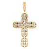 10K Yellow Gold Round & Baguette Diamond Dome Cross Pendant 2.15" Charm 2 CT.